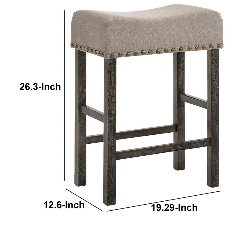 Wooden Counter Height Stool with Linen Upholstered Saddle Seat， Set of 2， Beige and Gray