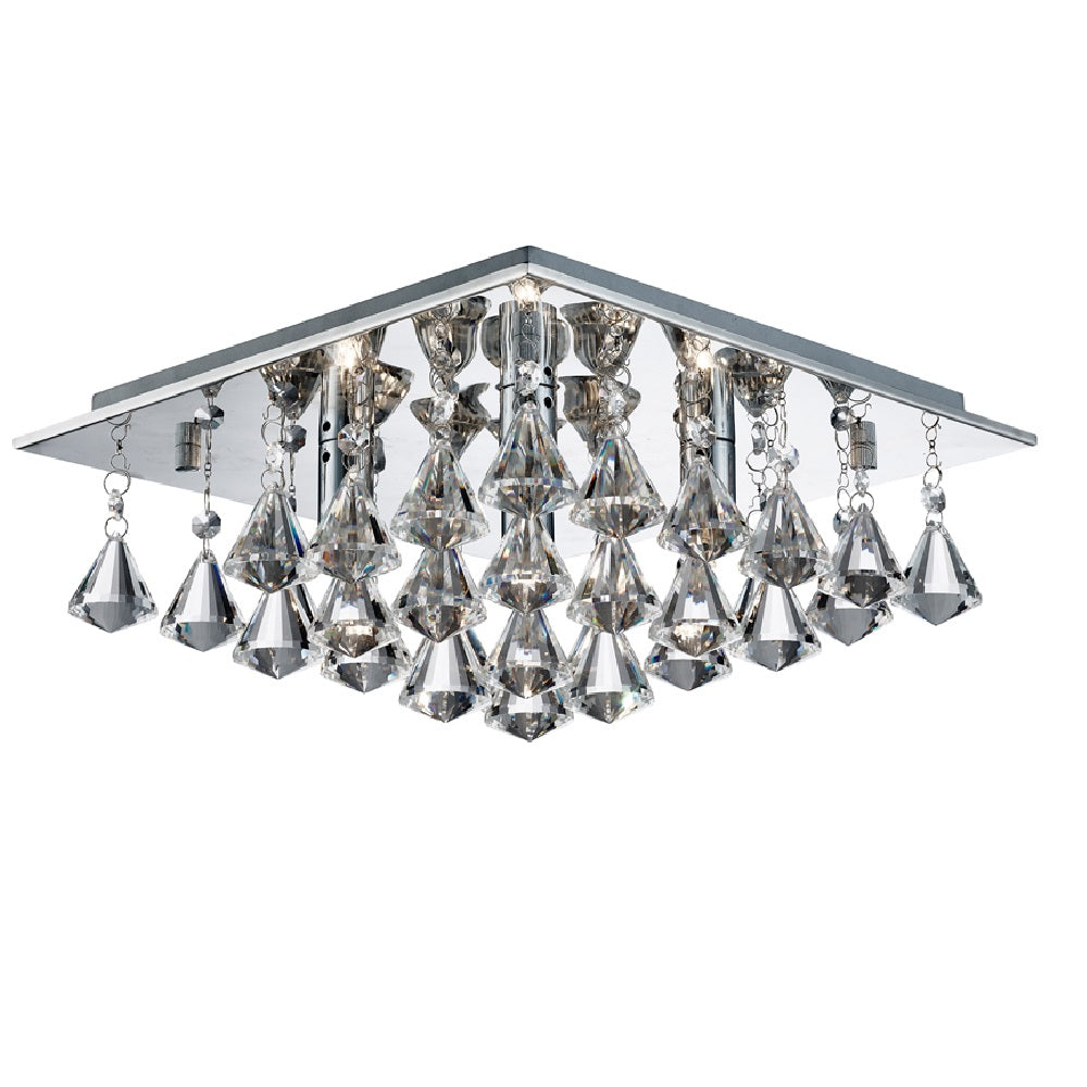 Searchlight 7304-4CC Polished Chrome & Faceted Pyramid Crystals Decorative Square 4 Lamp Flush 34cm