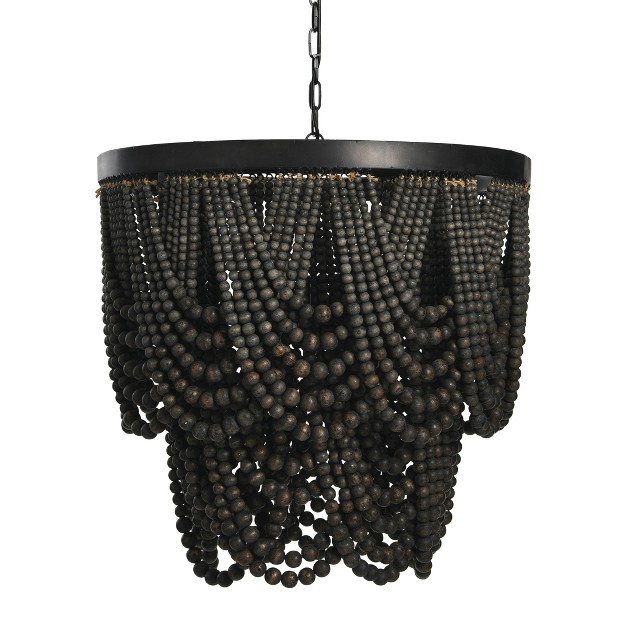 Storied Home Draped Wood Bead Chandelier Black