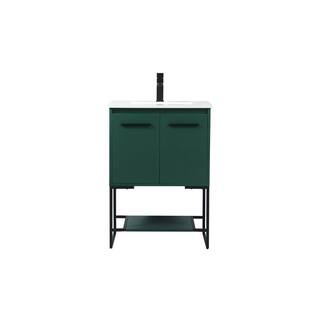 Simply Living 24 in. Single Bathroom Vanity in Green with Quartz Vanity Top in Ivory White SL127572MGN