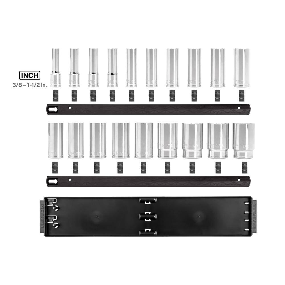 TEKTON 12 in. Drive Deep 12-Point Socket Set with Rails (38 in.-1-12 in.) (19-Piece) SHD92127