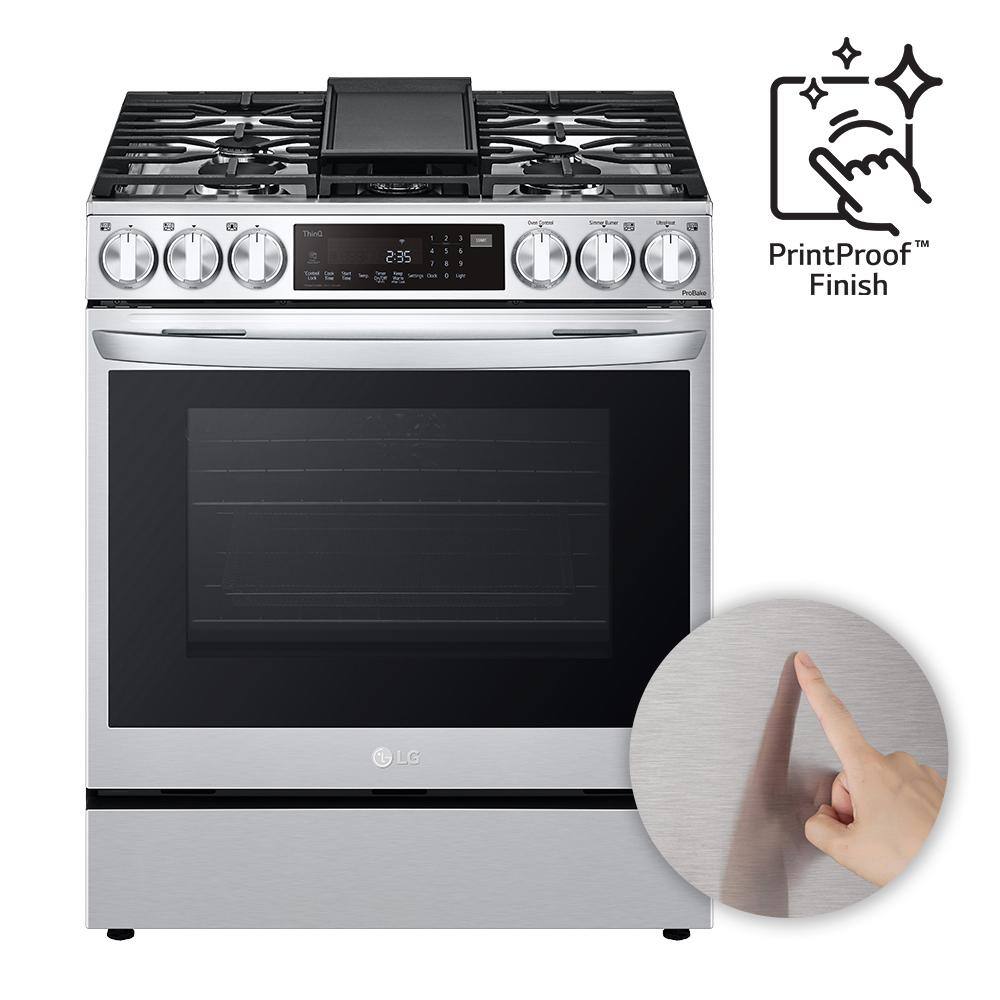 LG 6.3 cu. ft. Slide-in Gas Range with EasyClean Instaview and Air Fry in Printproof Stainless Steel LSGL6335F