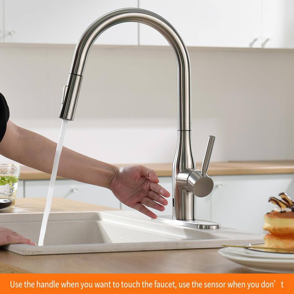 ruiling Single-Handle Infrared Pull-Down Sprayer Kitchen Faucet with 2-Spray Mode in Stainless Steel Silver ATK-139