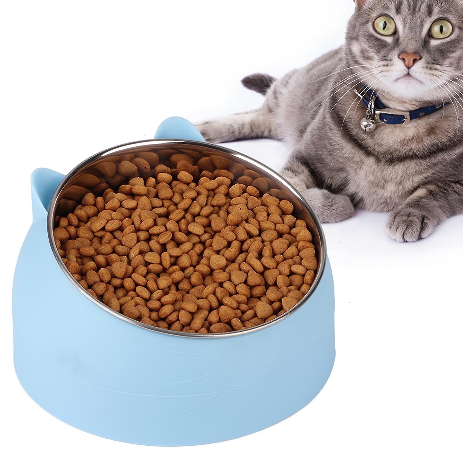 15 Degree Pet Tilted Feeder Food Feeding Bowl Neck Protection For Cat Small Dogsmall Size 304 Stainless Steel Blue