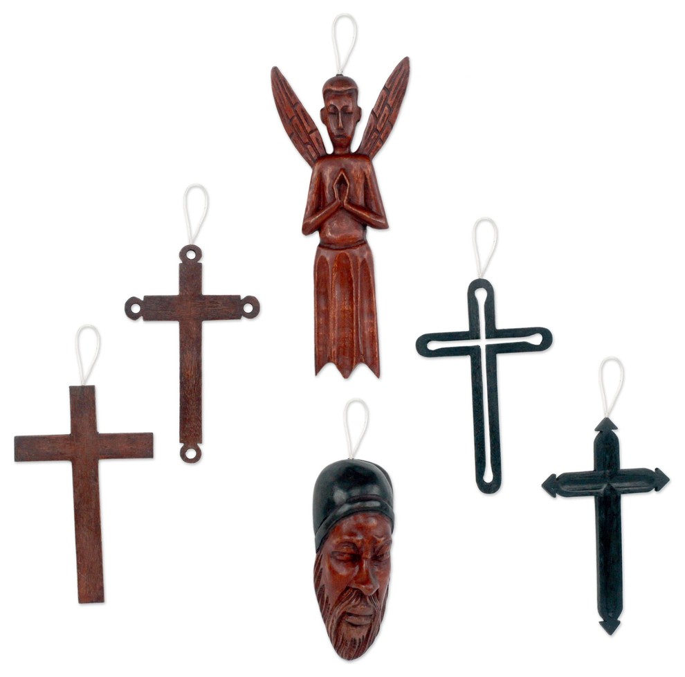 6 Piece Novica African Christmas Wood Ornaments   Tropical   Christmas Ornaments   by NOVICA  Houzz