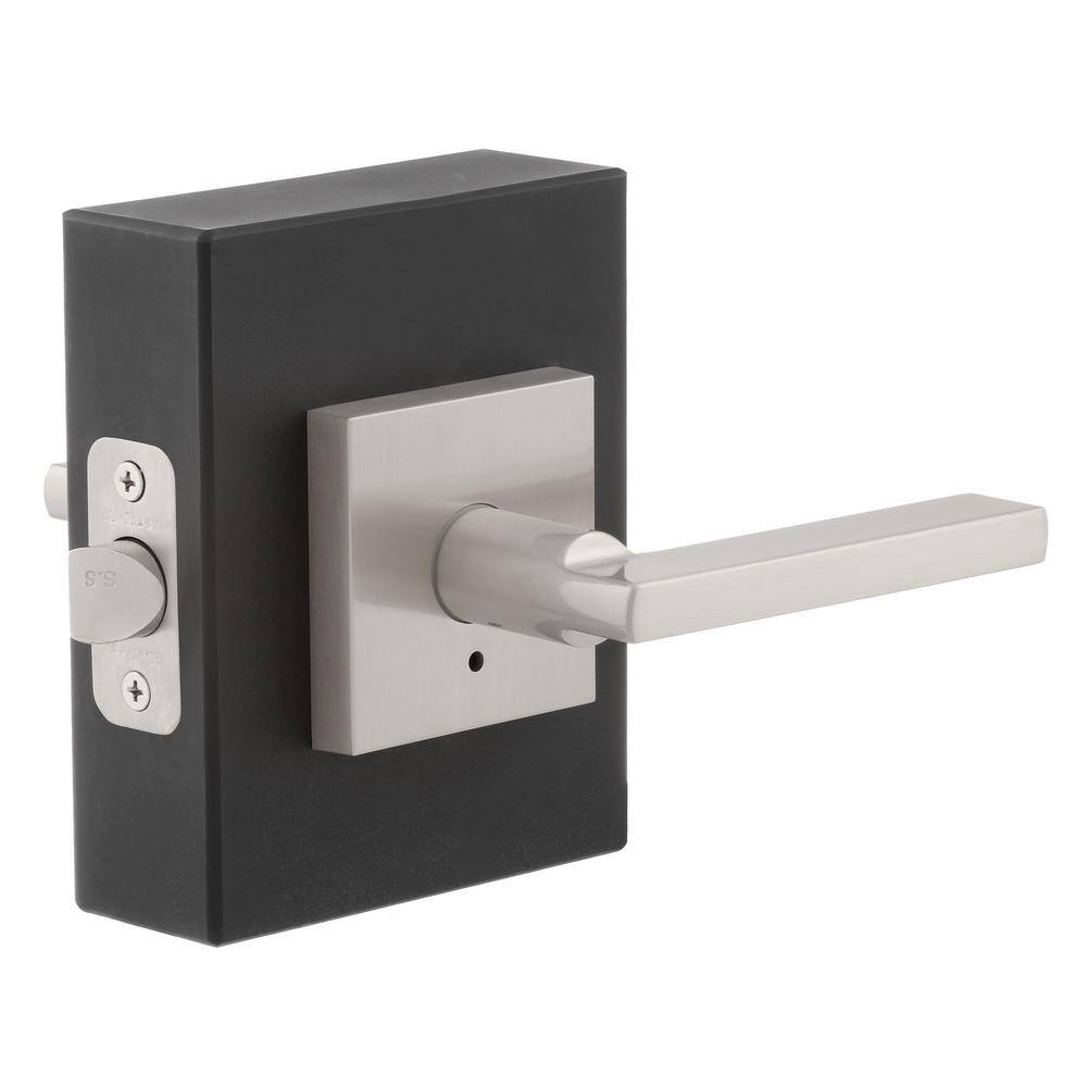 Kwikset Halifax Square Satin Nickel Privacy BedBath Door Handle with Lock 97300-894