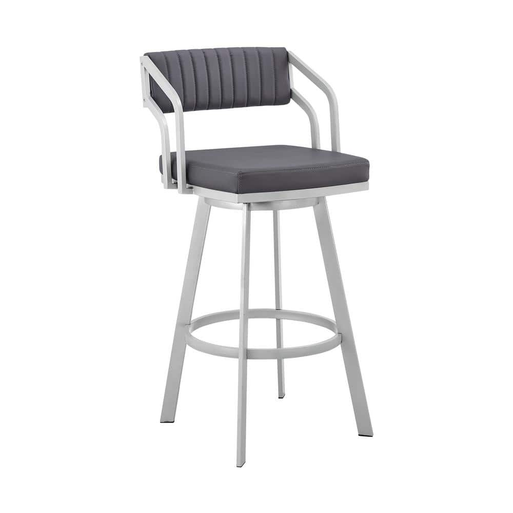 Armen Living Capri 40 in. Slate Grey Metal Bar Stool with Faux Leather Seat LCCPBASLGR30