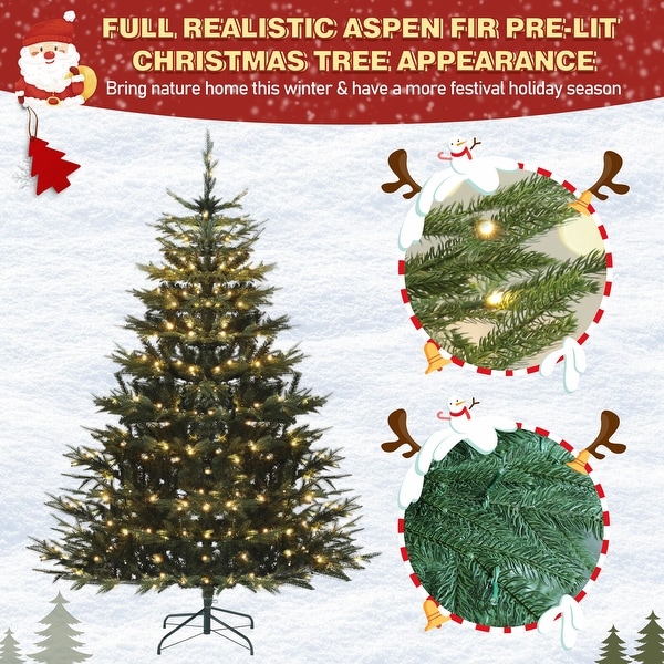 VEIKOUS 6FT Realistic Aspen Fir PreLit Artificial Green Christmas Tree with 350 LED Lights