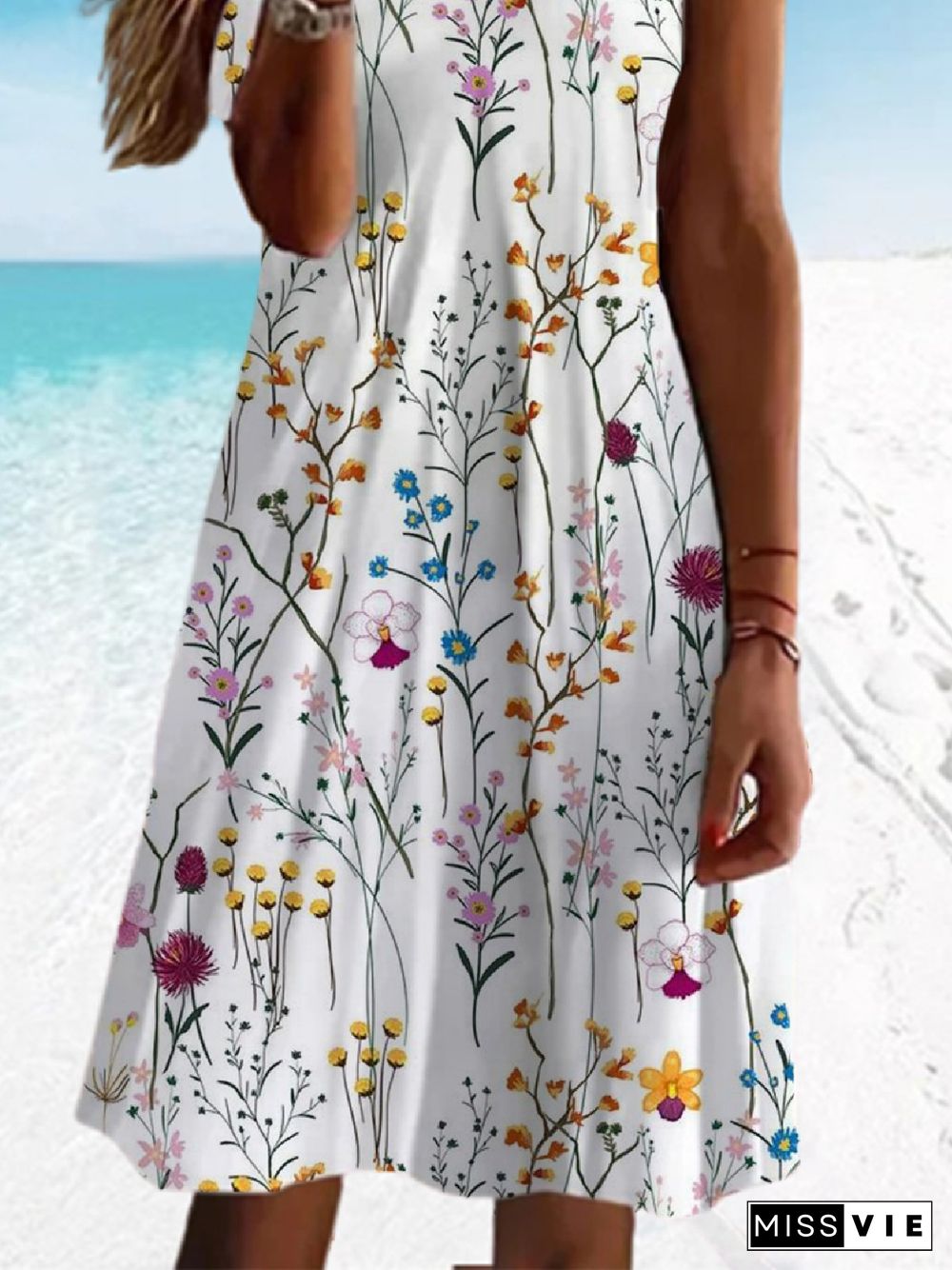 Casual Floral V Neck Short Sleeve Knit Dress