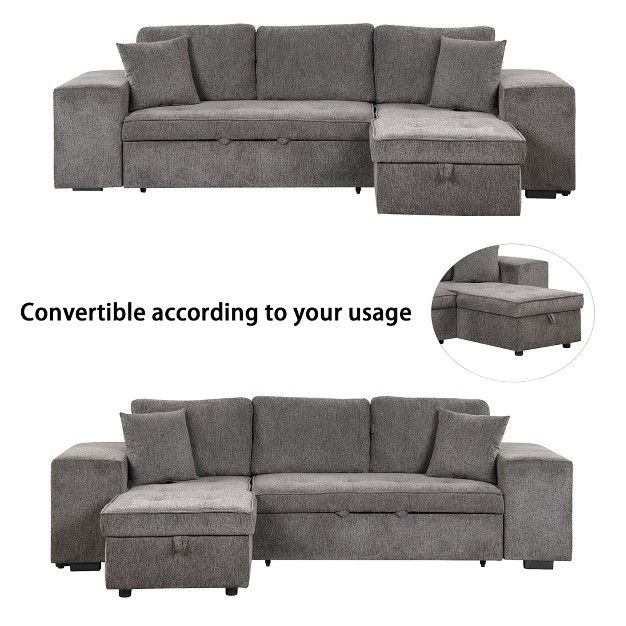 Pull Out Sleeper Sofa Reversible L shape Sectional Couch With Storage Chaise And 2 Stools modernluxe