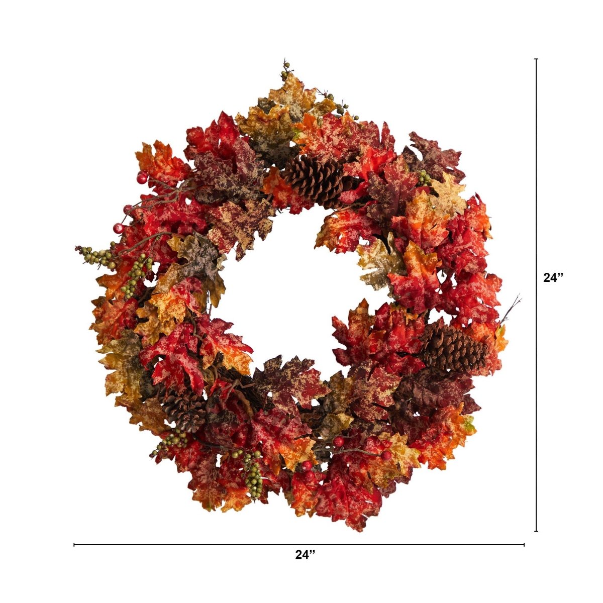 24'' Autumn Maple Artificial Fall Wreath with Berries & Pinecones