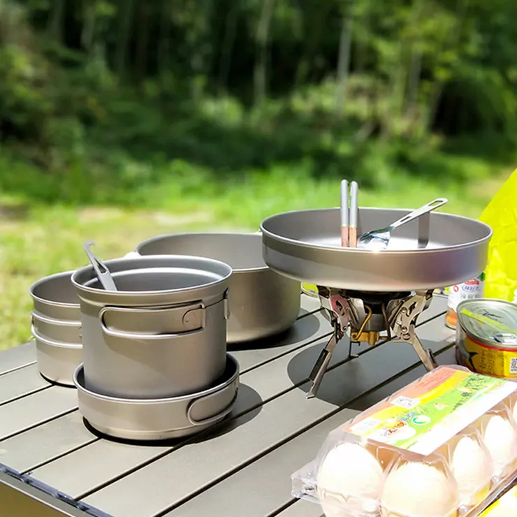 Outdoor Single Folding Long Handle Camp Pot 1.1l 1.6l Cookware Set Titanium Cooking Pot