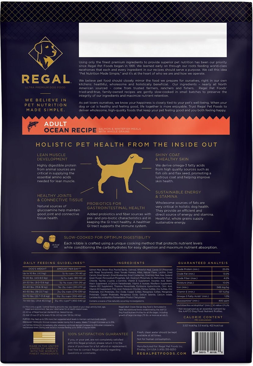 Regal Pet Foods Ocean Recipe Salmon and Whitefish Meals Whole Grains Adult Dry Dog Food