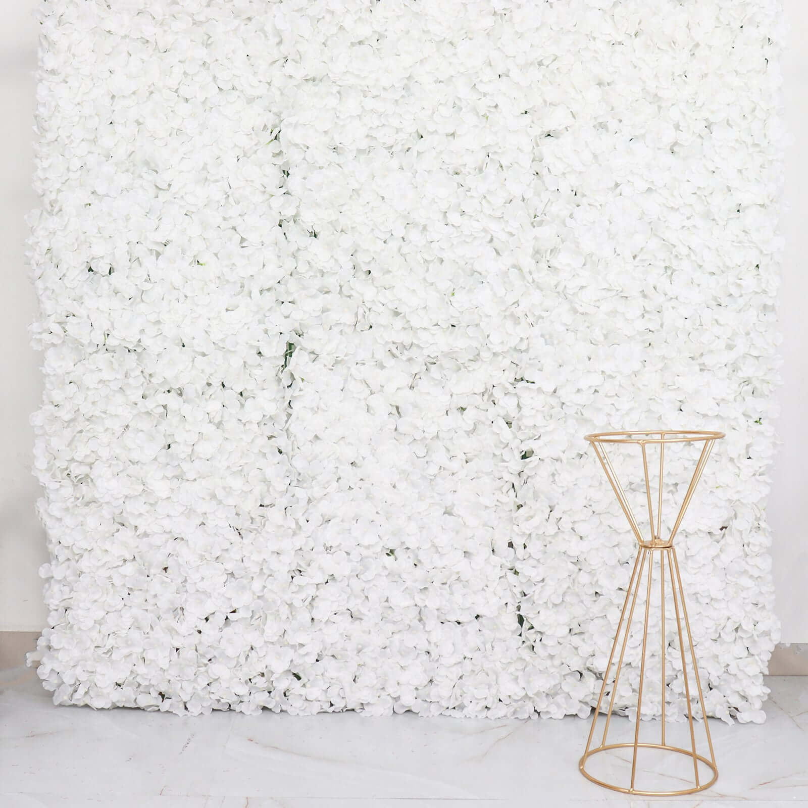 White UV Protected Hydrangea Flower Wall Mat Backdrop 4 Artificial Panels 11 Sq ft.