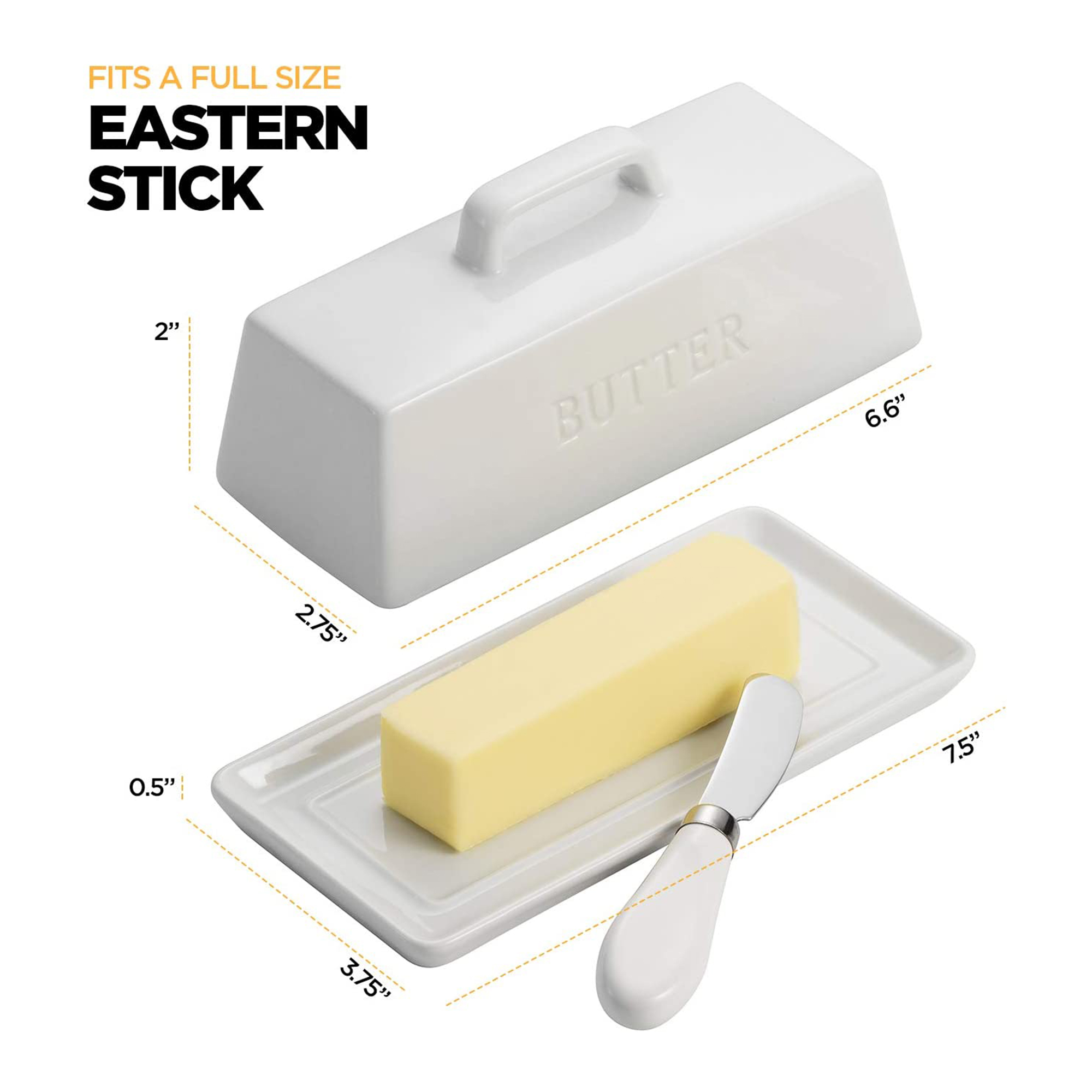 Smart House Inc White Ceramic Butter Dish Set with Lid and Butter Knife