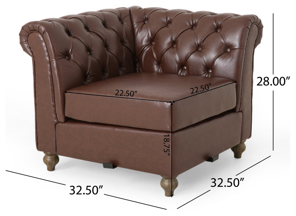 Chesterfield Sectional Sofa  Faux Leather Seat  ampButton Tufted Back  Dark Brown   French Country   Sectional Sofas   by Decorn  Houzz