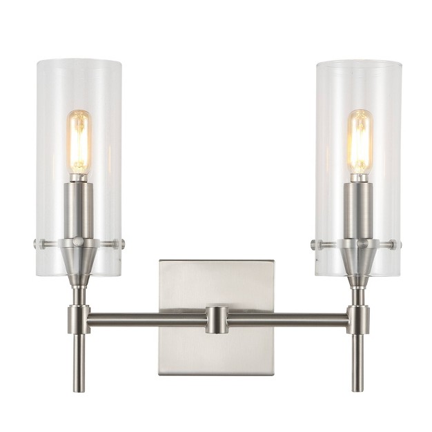 2 light Cato Modern Iron glass Led Vanity Nickel clear Jonathan Y