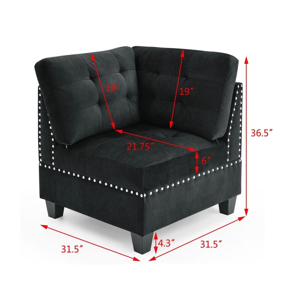 L shape Modular Sectional Sofa，DIY Combination，includes Three Single Chair ，Two Corner and Two Ottoman，Black Velvet