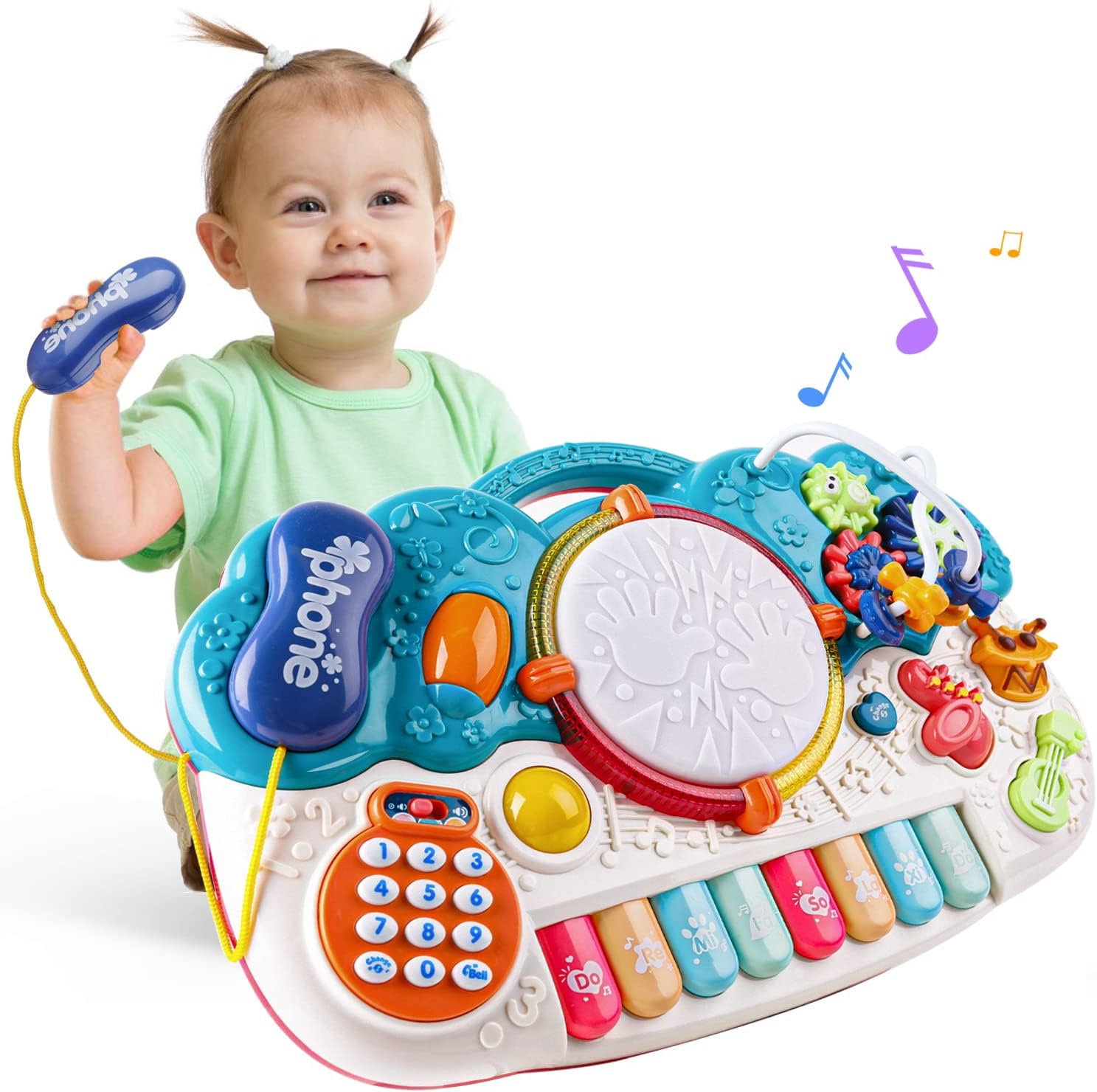 Light-Up Baby Musical Toys 6 in 1 Piano Keyboard Drum Set Gift for 1 Year Old Girls Boys Toys telephone Games