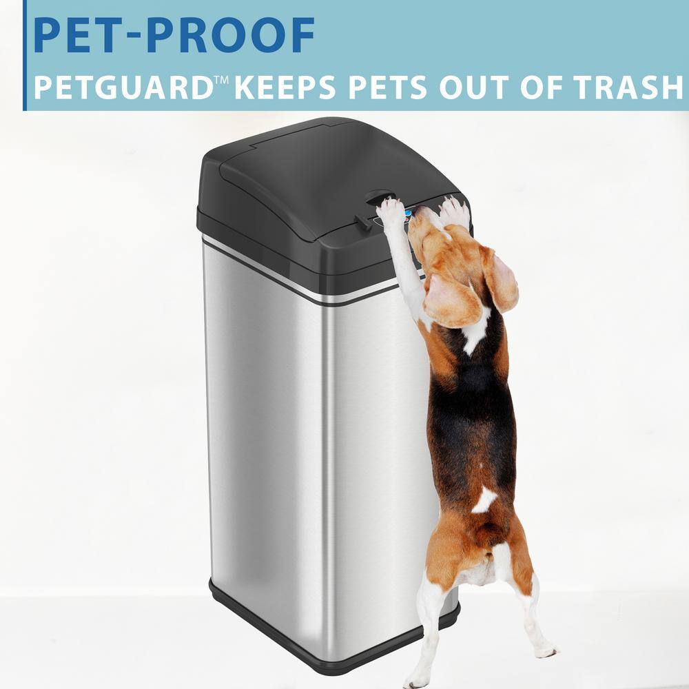 iTouchless 13 Gal. Stainless Steel Pet-Proof Sensor Trash Can with AbsorbX Odor Filter and PetGuard DZT13PL