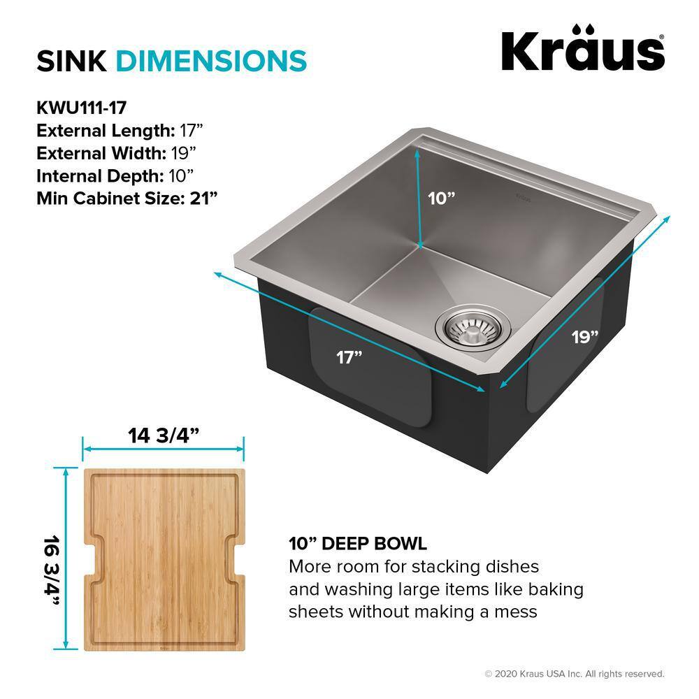 KRAUS Kore Workstation 16 Gauge Stainless Steel 17 in. Undermount Bar Sink KWU111-17