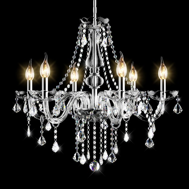 Tangkula Modern Elegant Crystal Chandelier Ceiling Light Fixture With 6 Lights For Dining Room Hallway Stairway Bar Restaurant