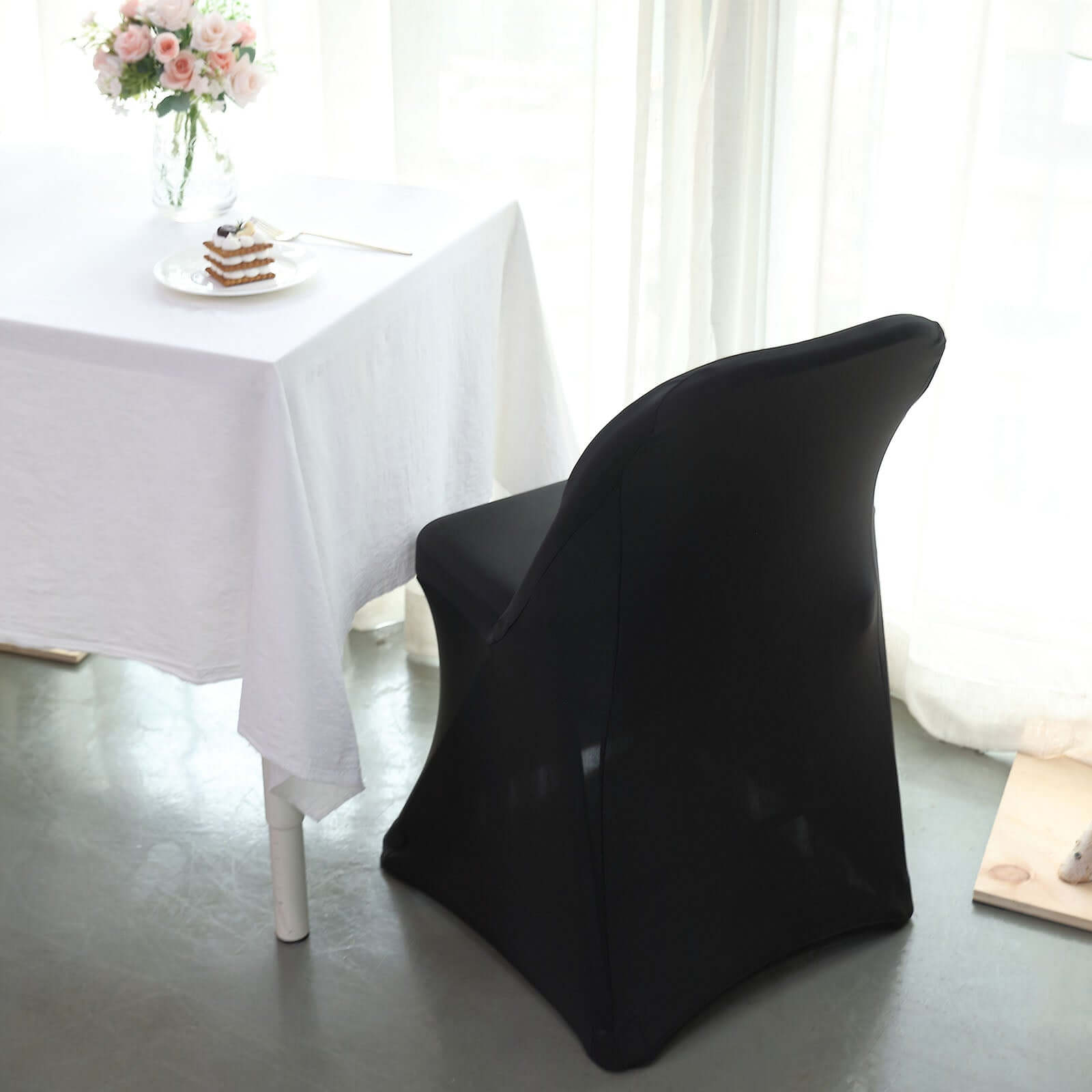 Black Spandex Stretch Fitted Folding Slip On Chair Cover 160 GSM