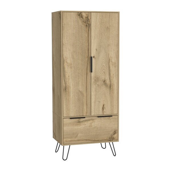 TUHOME Augusta Closet with Hanging Rod， Drawer， Hairpin Legs， and Double Door Cabinet - - 35438217