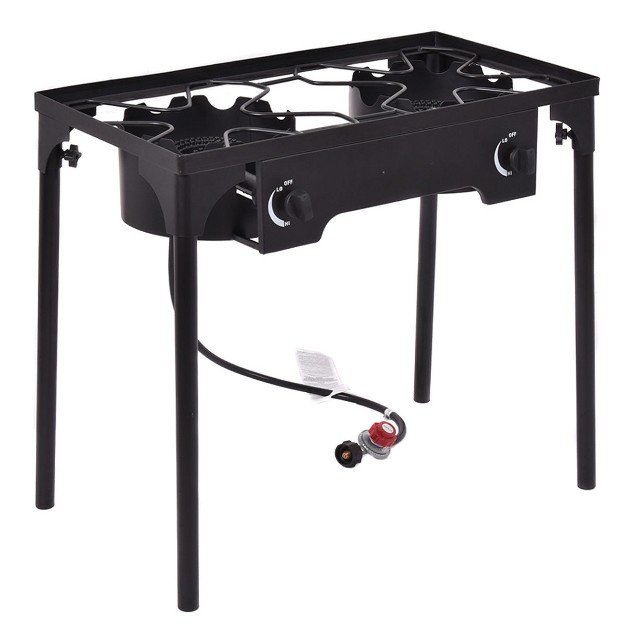 Costway Double Burner Gas Propane Cooker Outdoor Picnic Stove Stand Bbq Grill