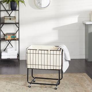 Litton Lane Black Deep Set Wire Basket Storage Cart with Wheels and Fabric Lining 73280