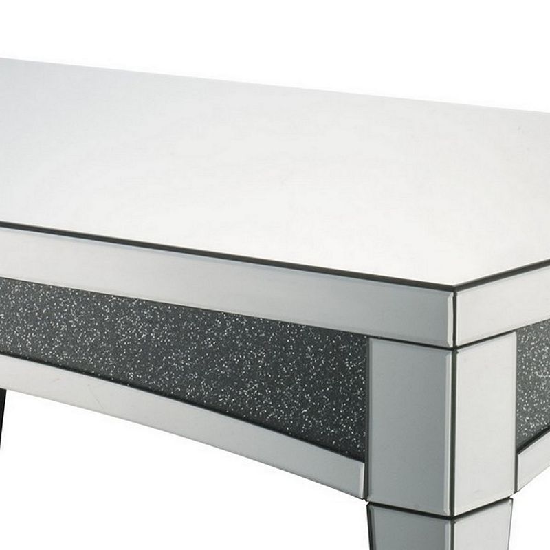 Coffee Table with Mirror Trim and Faux Stone Inlays， Silver