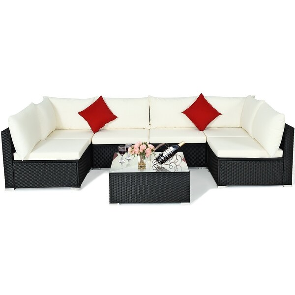 Costway 7PCS Patio Rattan Sofa Set Sectional Conversation Furniture