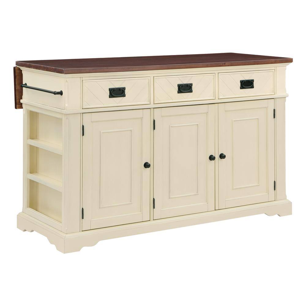 OSP Home Furnishings Palisade Off-White Wood 56.75 in. Kitchen Island with Drawers PAL5675-WHT