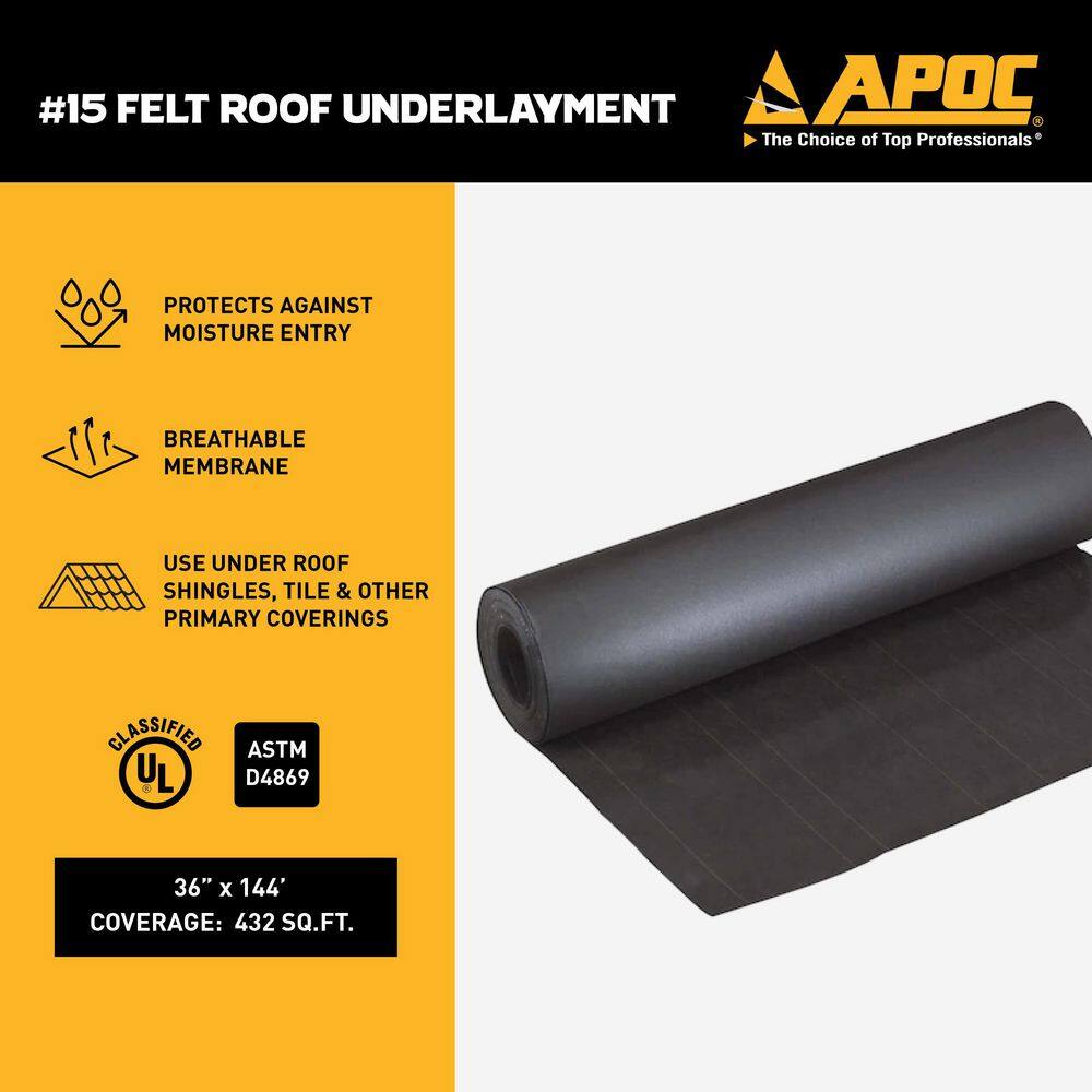 APOC 36 in. x 144 ft. 432 sq. ft. Felt Roof Underlayment AP-0042