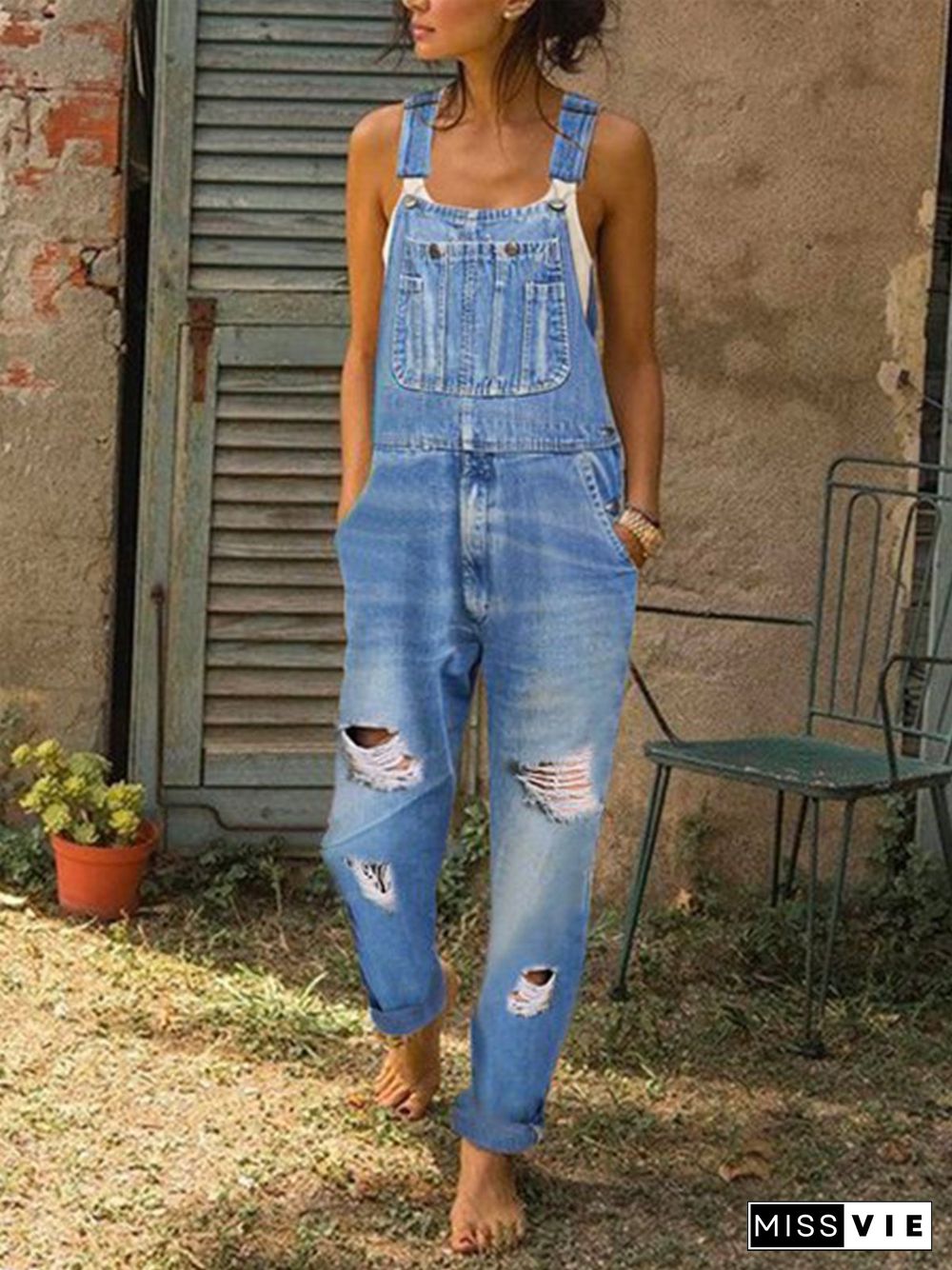 Women's Casual Jeans Denim Rompers Sleeveless Overalls Jumpsuit