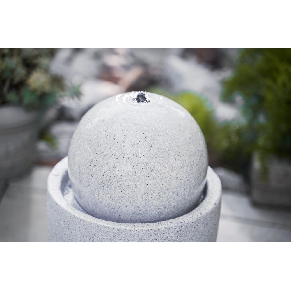 XBrand Modern Stone Textured Round Sphere Water Fountain  LED Lights  25.6 Inch Tall  Grey