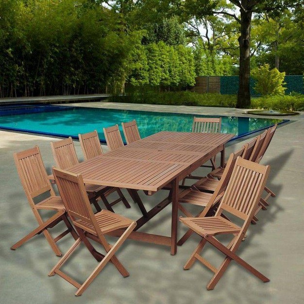 Barrett 13pc Patio Eucalyptus Wood Extendable Dining Set International Home Miami