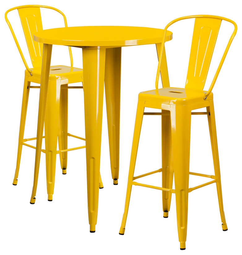 30 quotRound Metal Indoor/Outdoor Bar Table Set  Yellow   Industrial   Outdoor Pub And Bistro Sets   by First of a Kind USA Inc  Houzz