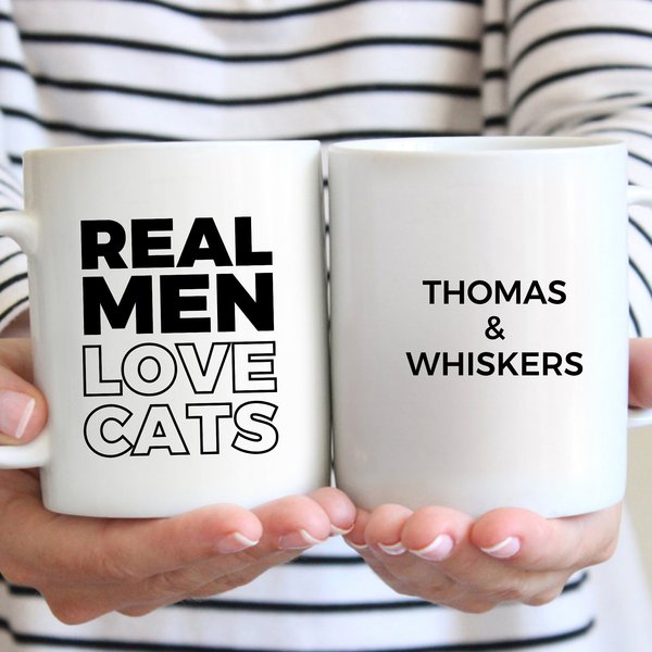 904 Custom Personalized Real Men Love Cats Double Sided Mug， 11-oz