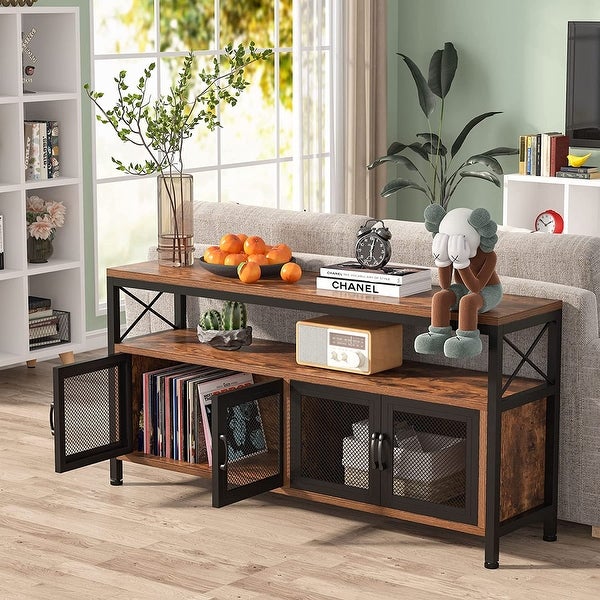 3 Tier Console Sofa Table with Doors， TV Stand for TVs up to 65 Inches