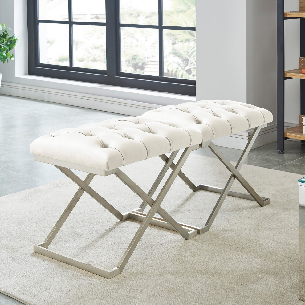 Velvet and Stainless Steel Single Bench   Contemporary   Vanity Stools And Benches   by WHI  Houzz