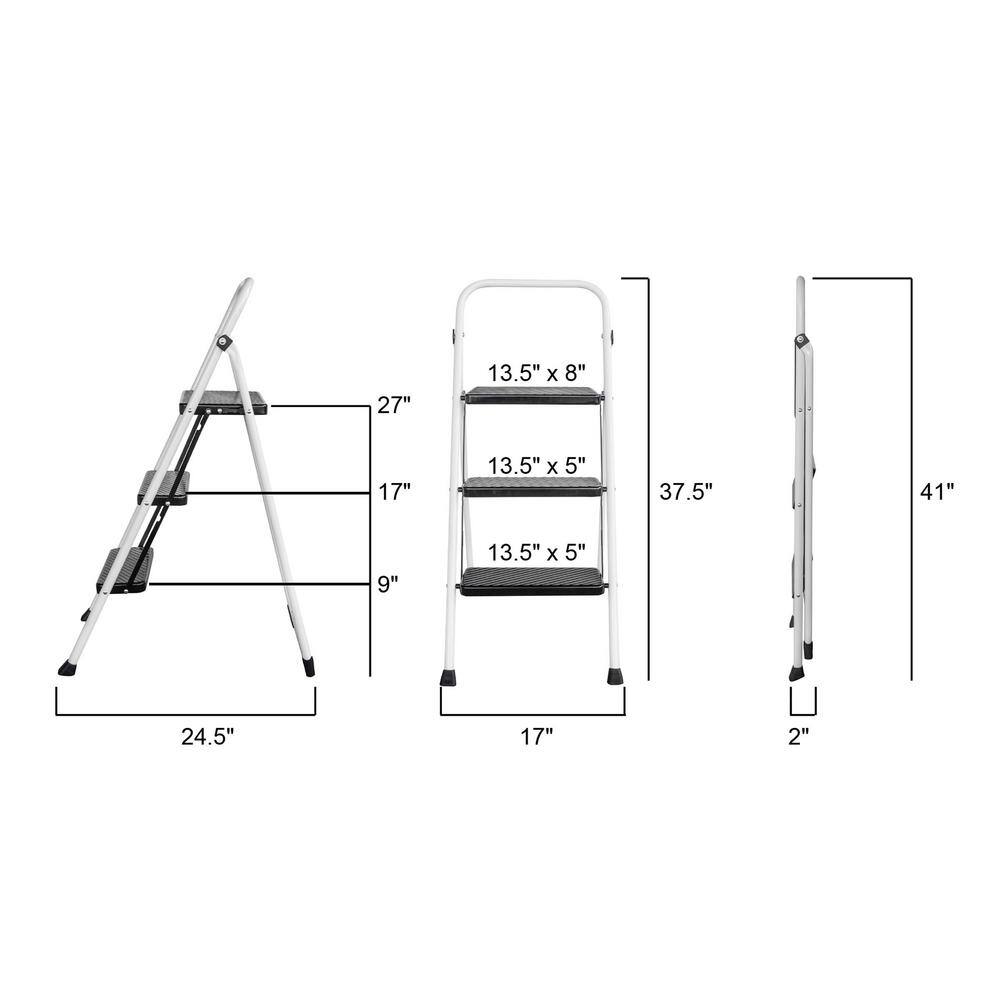 AmeriHome 3-Step Metal Folding Utility Step Stool Ladder with 200 lbs. Capacity 808230