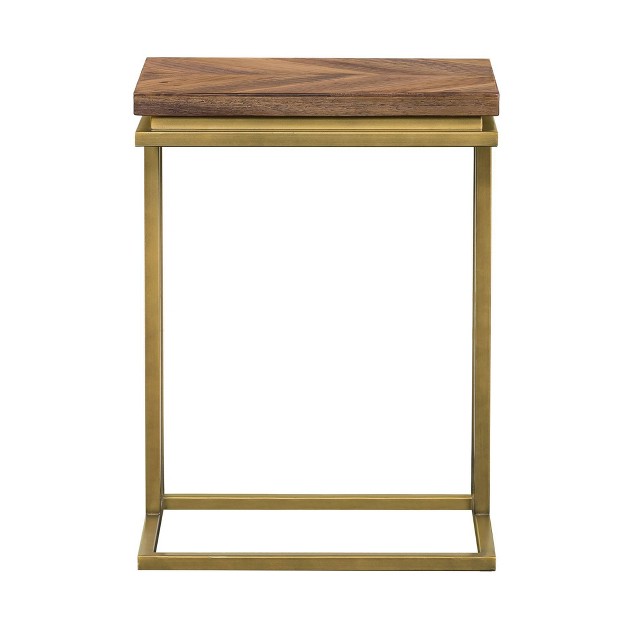 Faye C Shape End Table Rustic Brown Wood antiqued Brass Armen Living