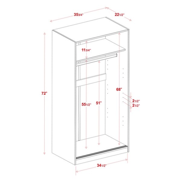 Palace Imports 100% Solid Wood 2-Sliding Door Wardrobe Armoire with Optional Mirrored Doors - - 20000830