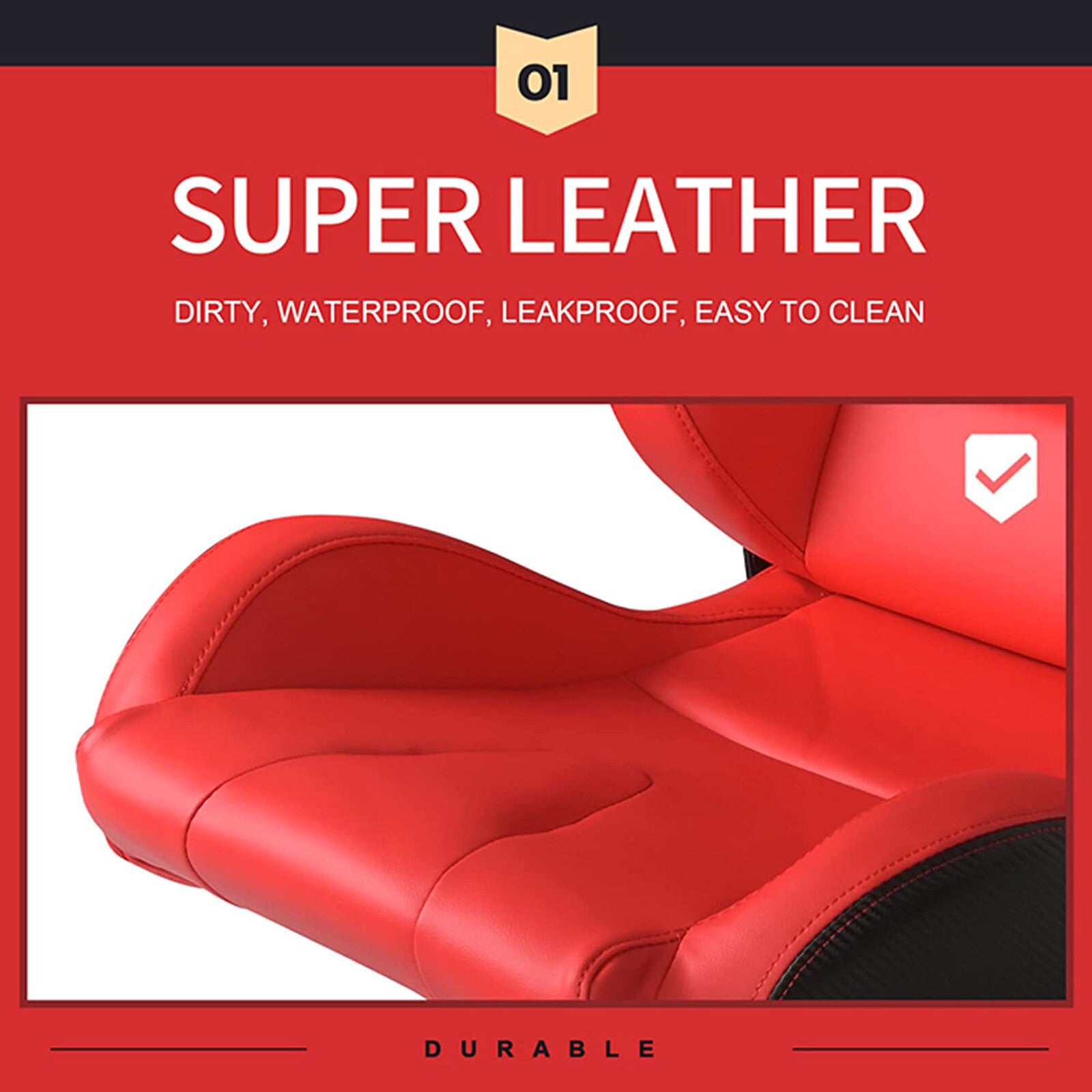 OVERDRIVE Modern Racing Seat Red Carbon Leather， Reclining Design and Front-Back Adjustable