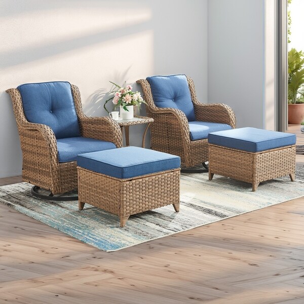 Pocassy 5Piece Outdoor Furniture Set，Swivel chairs with Ottomans