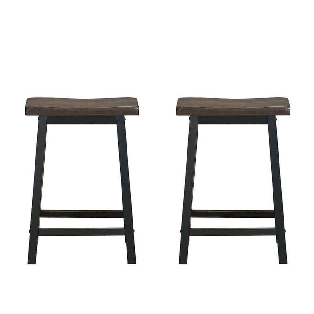 Gymax 24 in. H Gray Backless Wood Saddle Seat Pub Chair Home Kitchen Dining Room Bar Stools (Set of 2) GYM02711