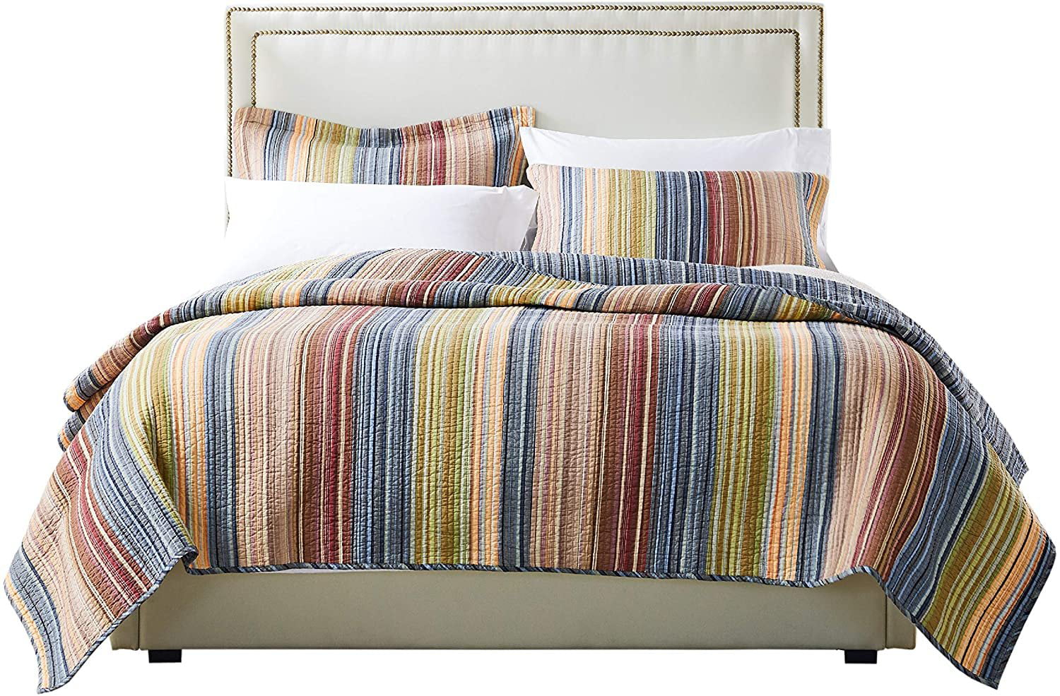 Greenland Home Fashions Katy Boho Stripe 100% Cotton Quilt and Pillow Sham Set， 2-Piece Twin/Twin XL