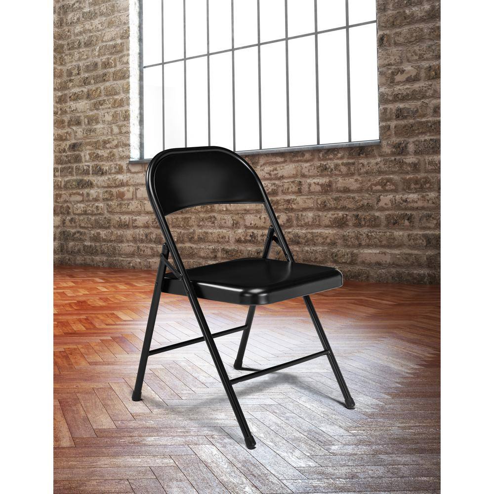 National Public Seating Black Metal Stackable Folding Chair (Set of 4) 910