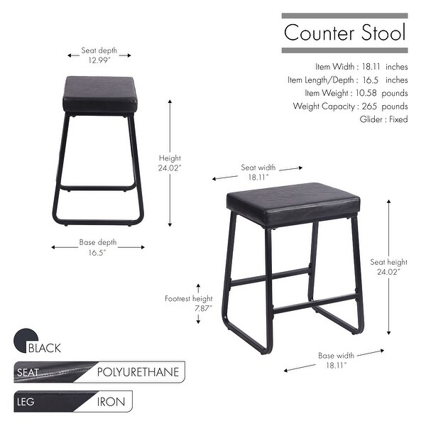 Porthos Home Setia Counter Stools Set of 2， PU Leather， Iron Legs